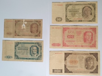 PRL 10,20,50,100,500 złotych 1948 