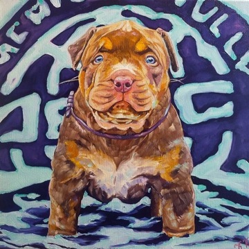 Portret psa, "Pitbull Puppy" szczeniak obraz 40x40