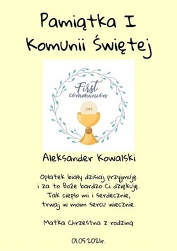 Plakat Pamiątka I Komunii Świętej a4