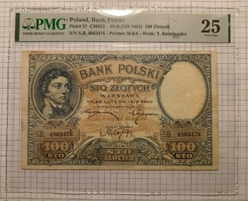 100 zł złotych 1919   PMG 25  T. Kościuszko