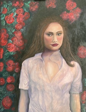 Portret w różach, olej na płótnie