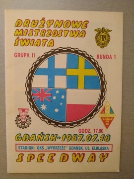Program zawodów żużlowych DMŚ Gdańsk 18.07.1987.