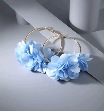 Kolczyki wiszące kwiaty materiałowe błękitne 
