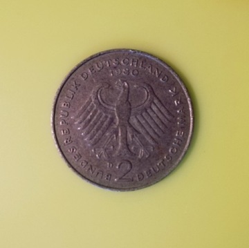 Moneta, Niemcy - RFN, 2 Mark 1980, Hambourg unikat