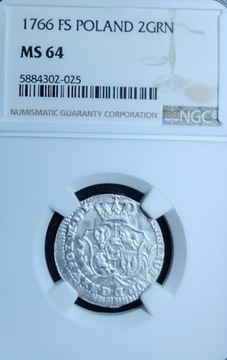 2 grosze srebrne 1766 Polska NGC MS64