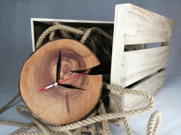 Zegar drewniany z plastra jabłoni, loft