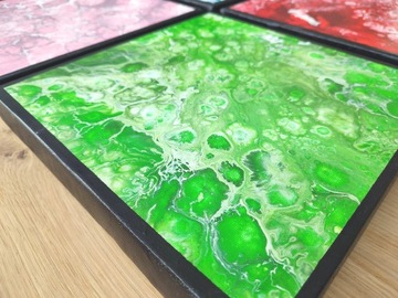 Ręcznie malowany - pouring 30cm x 30cm - zielony
