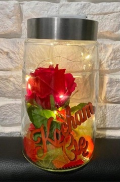 Róża w szkle z oświetleniem, na prezent