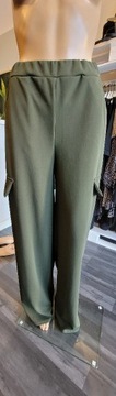 BOOHOO SPODNIE CARGO KHAKI BOJÓWKI 36 S