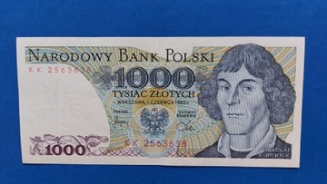 Banknot 1000 zł z 1982r. Seria KK.