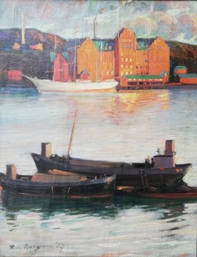 Obraz olejny, widok Sztokholmu, autor Bergmann