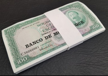 Paczka bankowa Mozambik 100 escudos 1976 UNC 