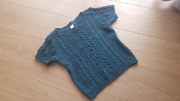 Sweter Camaieu r. XS krótki rękaw ciemna zieleń 