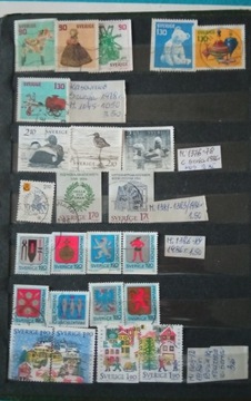 Znaczki kasowane Szwecji 1986 r całe serie