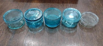 5 szklanych pojemniczków PRL miętowe szkło 