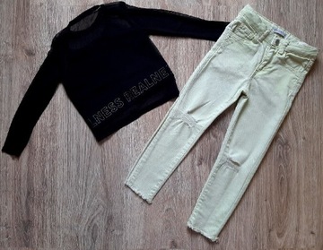 Reserved spodnie jeans rurki przetarcia+bluzka 110