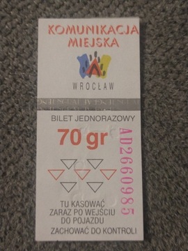 Stary bilet komunikacja miejska Wrocław 70 gr 