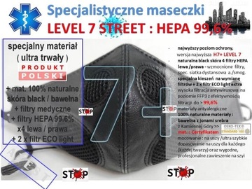 maska LEVEL 7 STREET: ochrona skóra 4 x HEPA 99,6%