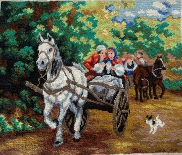 Cudny obraz/gobelin „Koń z wozem” rękodzieło