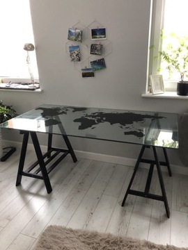 Stół,biurko szklane Ikea TORFINN mapa świata