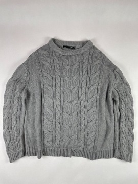 Szary sweter warkocz Lager 157 M oversize bawełna