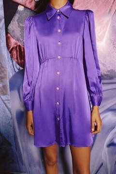 Sukienka Zara nowa XL fioletowa satynowa koszulowa