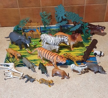 Zoo safari figurki zwierząt, drzew zestaw 
