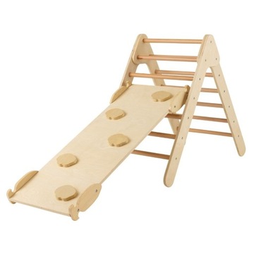 Trójkątny drewniany plac zabaw dla dzieci z rampą 