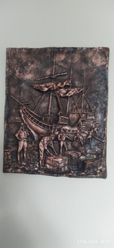 Płaskorzeźba galeon statek obraz 57x45