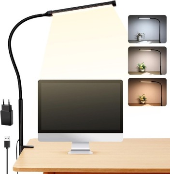 Lampka biurkowa  z klipsem 3 tryby 10  jasności 