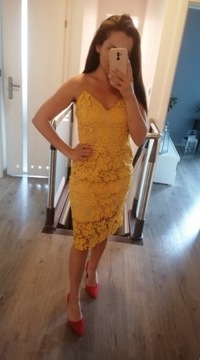 żółta koronkowa sukienka na ramiączkach tuba sexy 