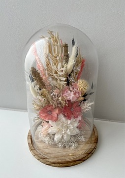 Szklana kopuła dekoracja suszone kwiaty handmade