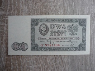 Banknot 2 zł. 1948 r . UNC bez załamań i zabrudzeń