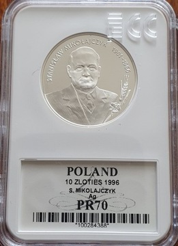 10 zł. Stanisław Mikołajczyk 1996 Gcn pr70