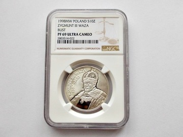 10 zł 1998 r - Zygmunt III Waza, NGC PF69 UCAM