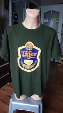 Tiger Beer t-shirt męski xl zielony logo vintage khaki Lato