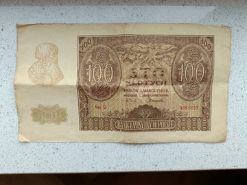 Banknot 100 zł, 1940 r.