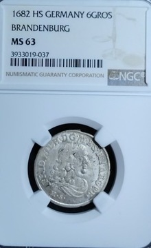 Szóstak 1682 Królewiec NGC MS63 