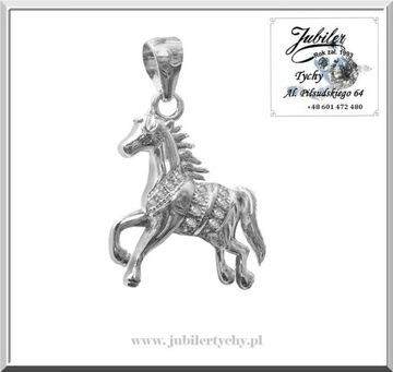 Srebrny wisiorek koń z cyrkoniami srebrne konie 