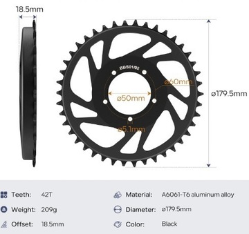 Koło zębate 42T do e-Bike dla BAFANG BBS01 BBS02