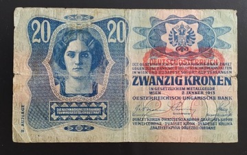 banknot 20 koron , państwo Austro-Węgry , 1913