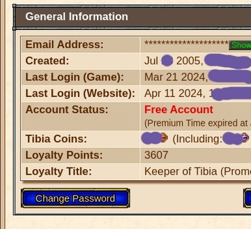 Konto Tibia 50% loyalty points bonus