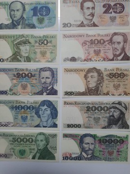 270N' 10 BANKNOTÓW PRL UNC OD 10 ZŁ DO 10.000 ZŁ