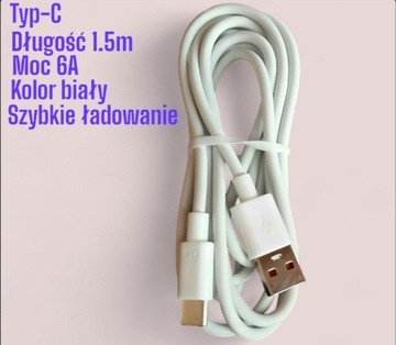 Kabel ładujący do telefonu o mocy 6A typu-C 