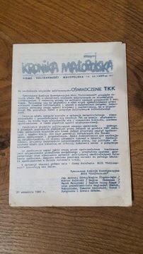 Pismo Solidarności Kronika Małopolska z 1986 r.