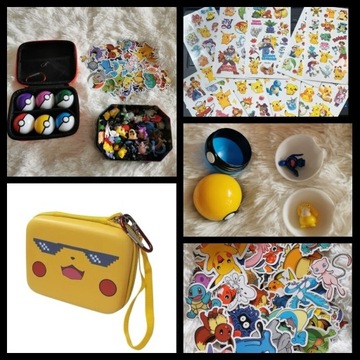 Etui, 6 pokeball, 6 figurek, tatuaze, naklejki