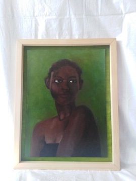 Obraz, kobieta, zielone tło, portret
