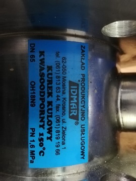Kurek kulowy kwasoodporny  DN65 OH18N9 firmy IDMAR