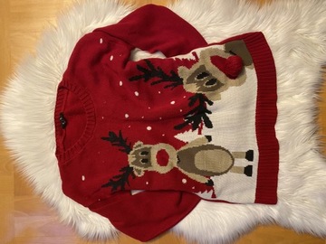 Czerwony sweter damski świąteczny renifer Rudolf