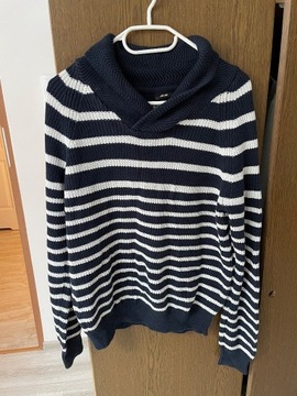 Sweter damski w paski H&M ciepły granatowy M